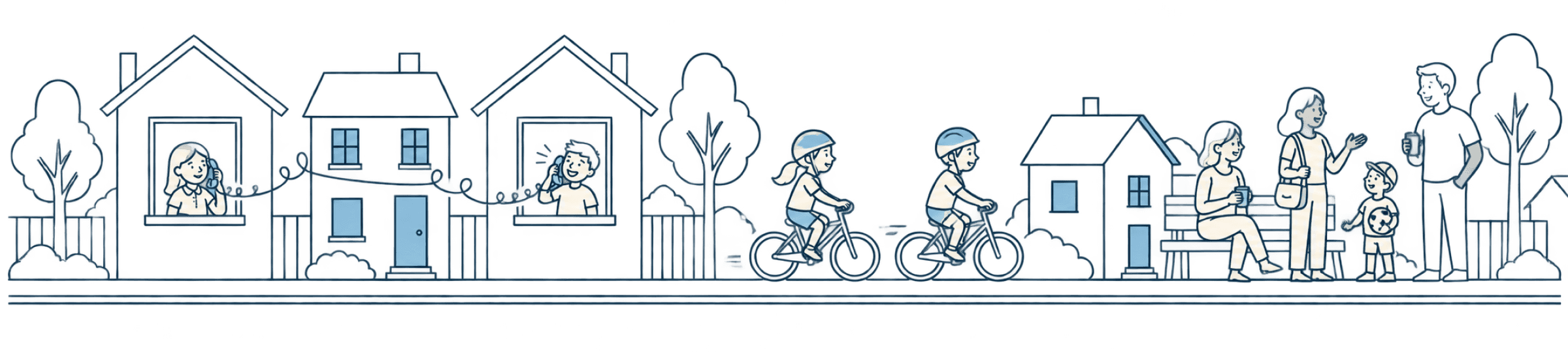 Children call from home, ride their bikes together and meet their parent community