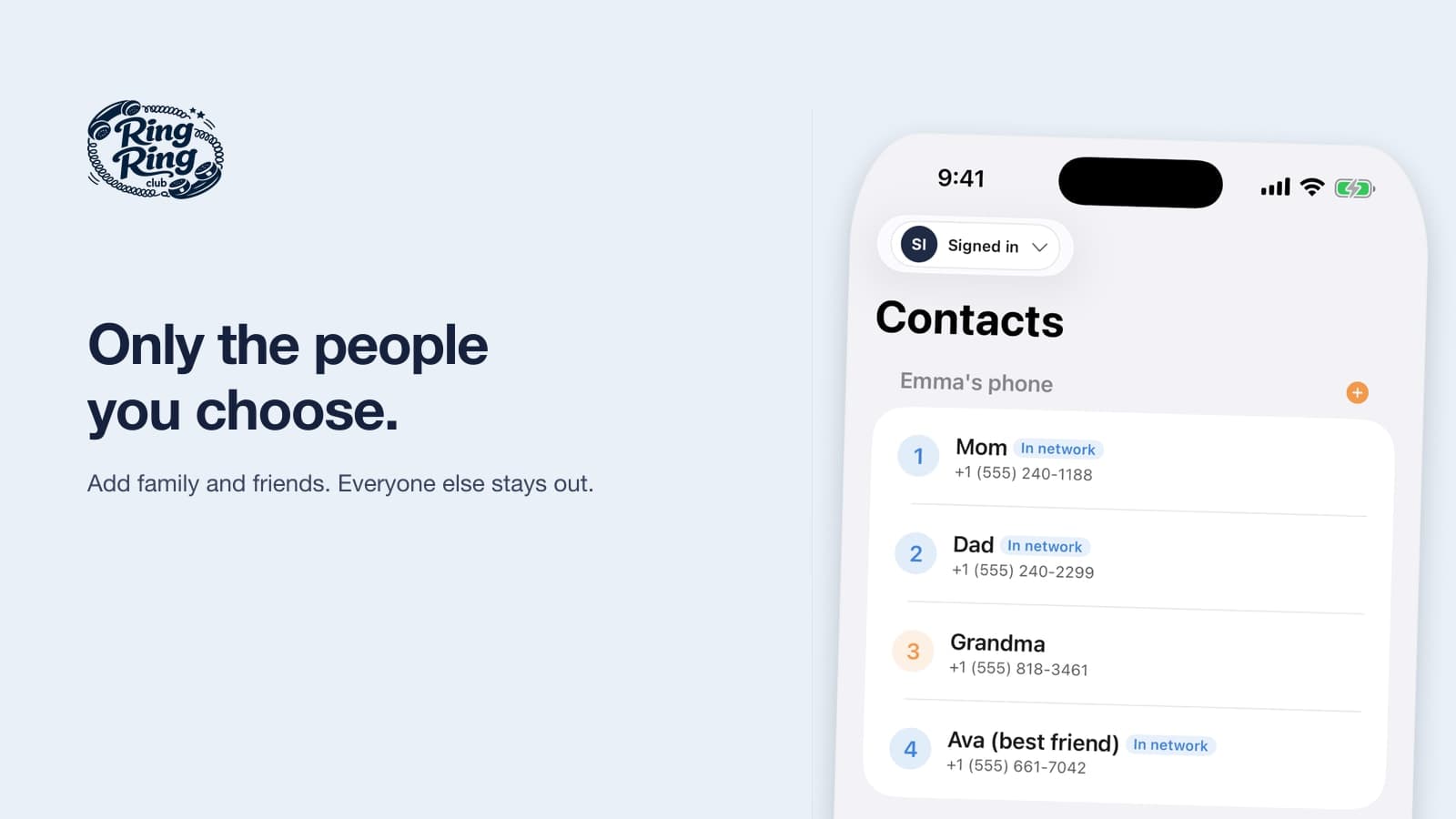 Ring Ring approved contacts screen